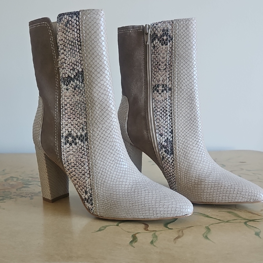 Matisse Snakeskin and Brown Heeled Boots
